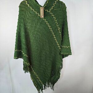 NWT Anna Morgan Women's Retro Classic Green Poncho Sweater One Size NEW (PP-14)
